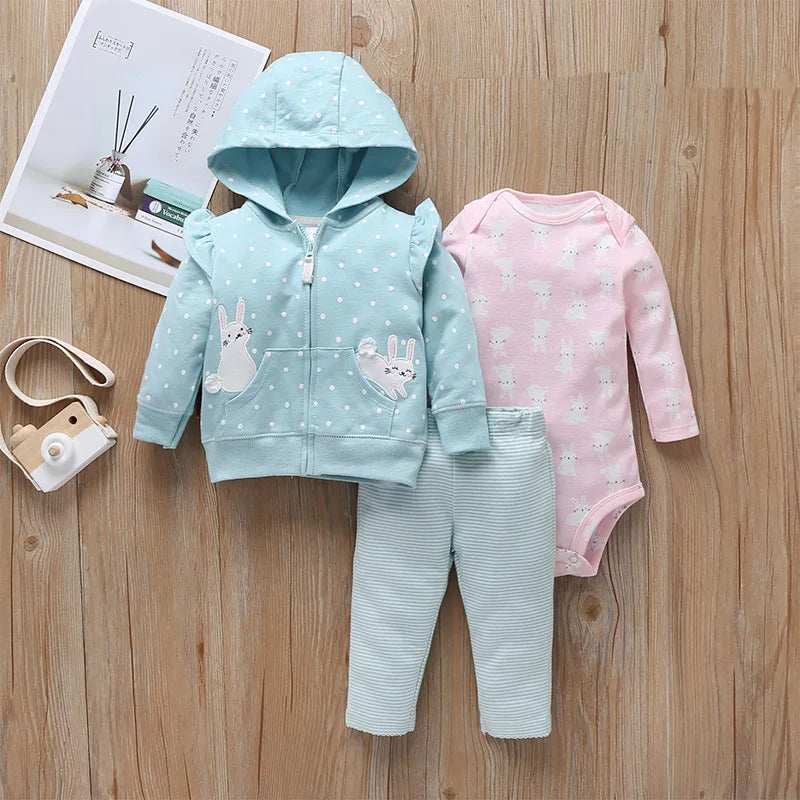 Cozy & Cute: 3-Piece Baby Sets - Hoodies, Pants & Bodysuits (Spring/Winter)