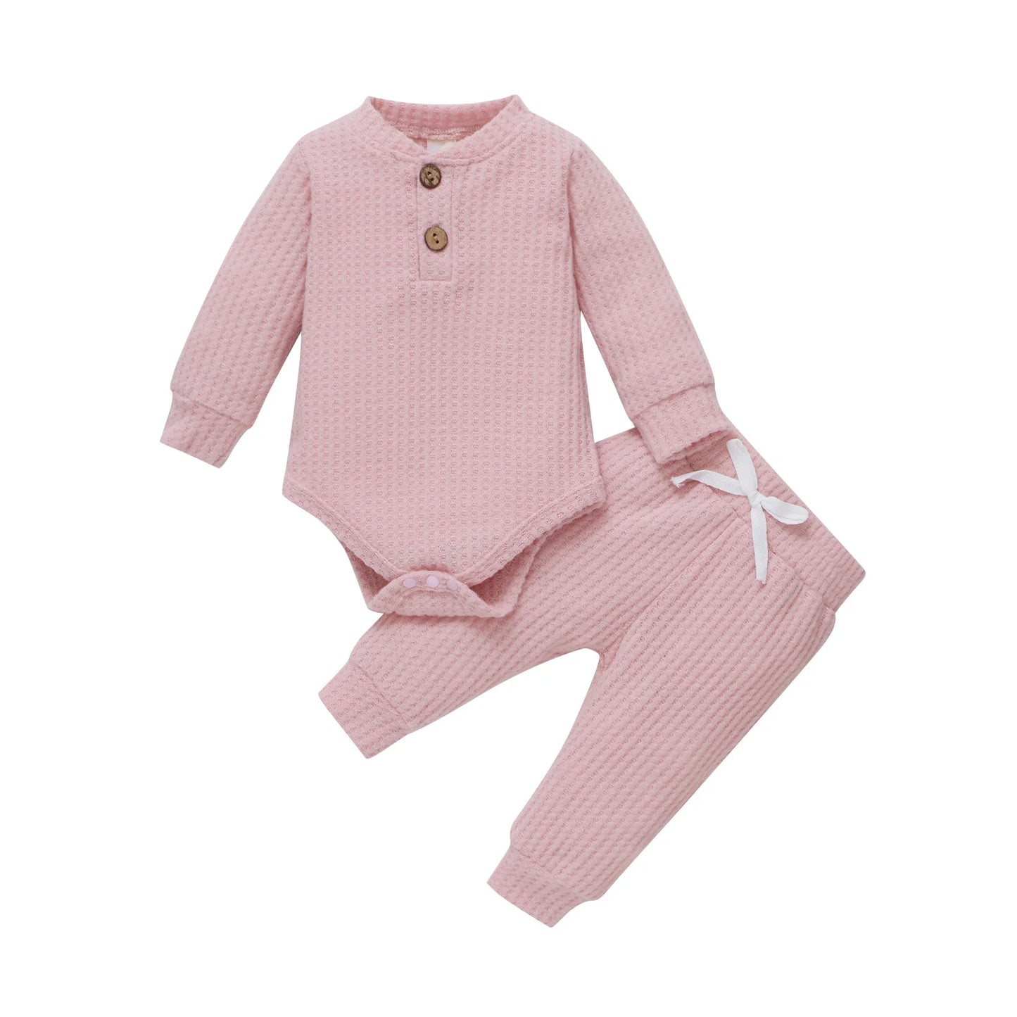 2-Piece Baby Outfit – Ribbed or Plaid Long Sleeve Bodysuit & Elastic Pants (Spring/Autumn)