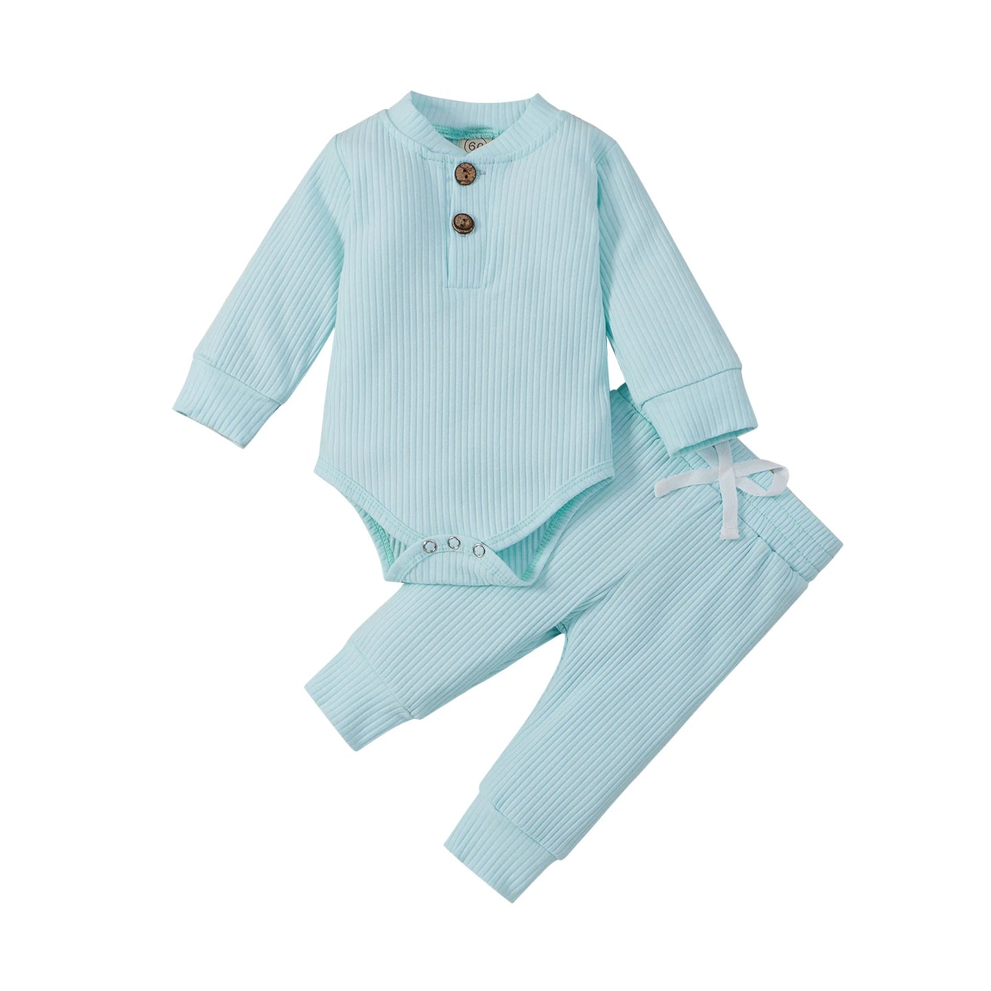 2-Piece Baby Outfit – Ribbed or Plaid Long Sleeve Bodysuit & Elastic Pants (Spring/Autumn)