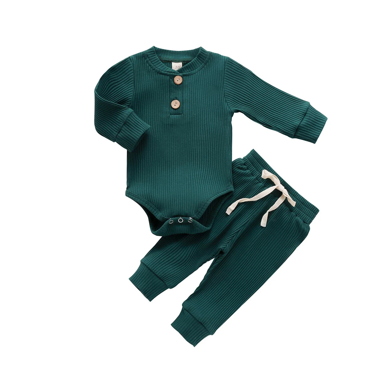 2-Piece Baby Outfit – Ribbed or Plaid Long Sleeve Bodysuit & Elastic Pants (Spring/Autumn)