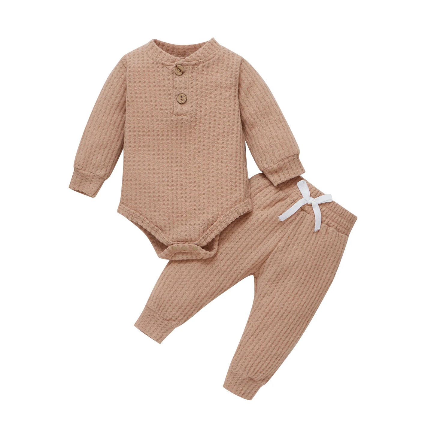 2-Piece Baby Outfit – Ribbed or Plaid Long Sleeve Bodysuit & Elastic Pants (Spring/Autumn)