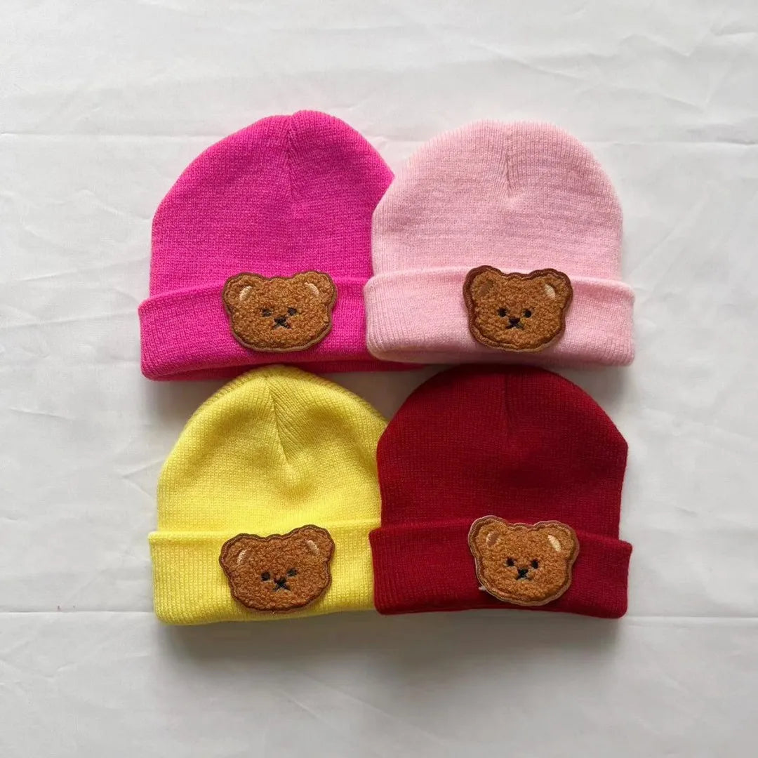 Spring & Autumn Kids Hat – Candy Color Baby Boys Beanie with Bear Head Embroidery