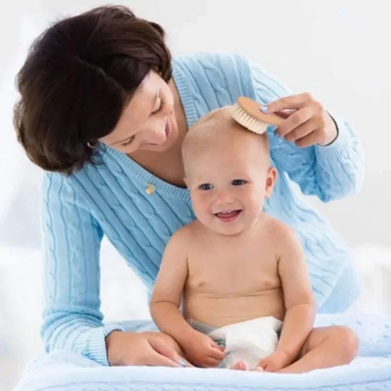 Gentle Touch: 2-Piece Wool & Wooden Baby Brush & Comb Set.