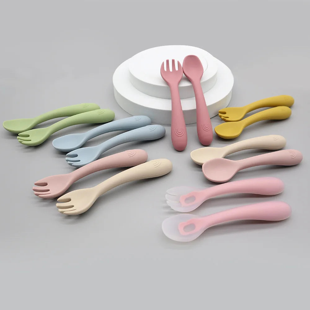 BPA-Free Baby Silicone Spoon & Fork Set – Toddler Feeding Cutlery for Newborns and Kids