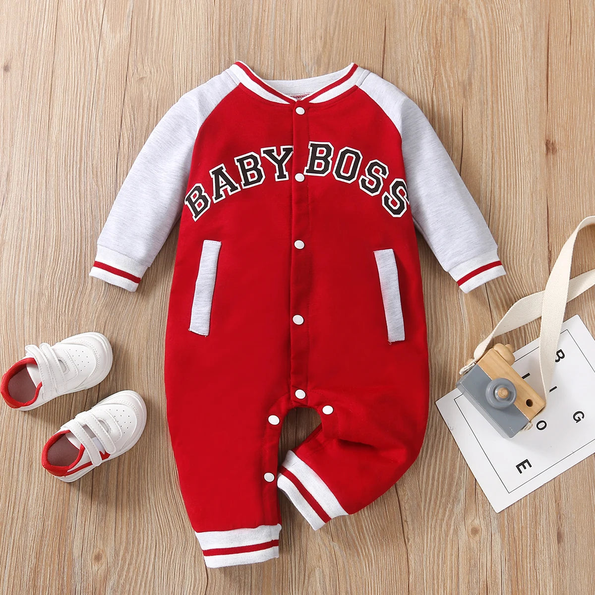 Personalized Baby Boy Jumpsuit – Letter Print Long Sleeve Round Neck Outfit