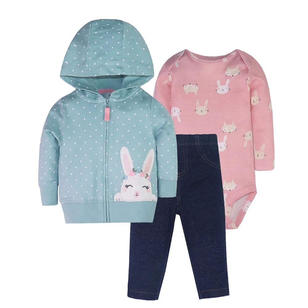 2024 3-Piece Baby Outfit – Bodysuit, Pants & Jacket Set (Cotton, 0-24M)