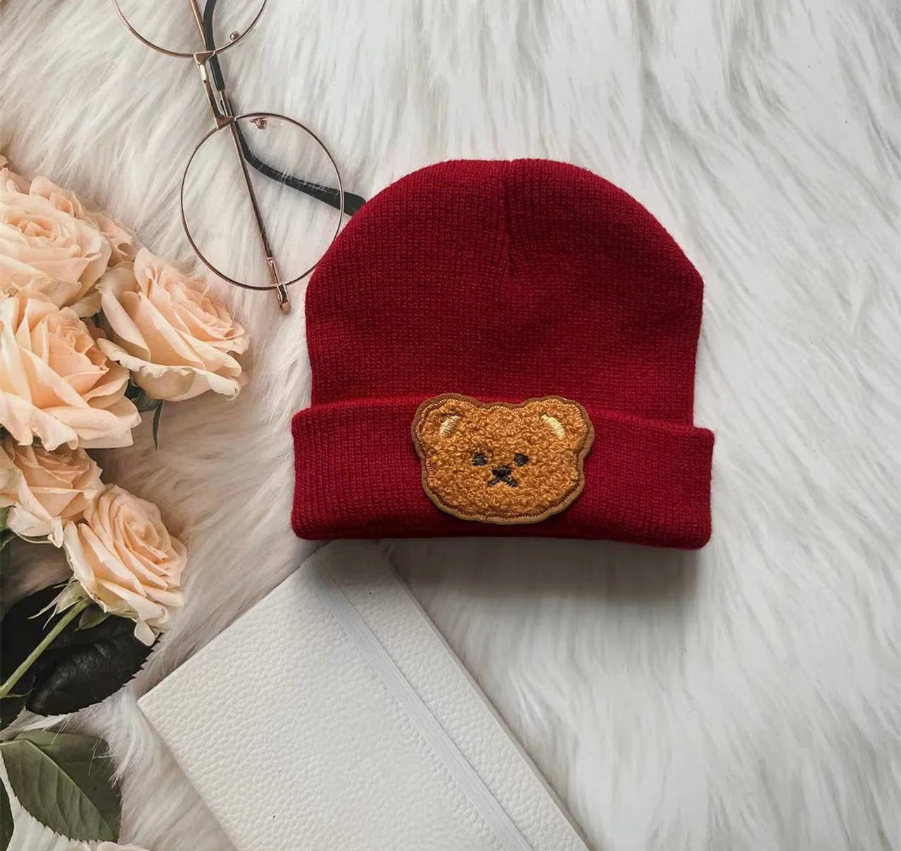 Spring & Autumn Kids Hat – Candy Color Baby Boys Beanie with Bear Head Embroidery