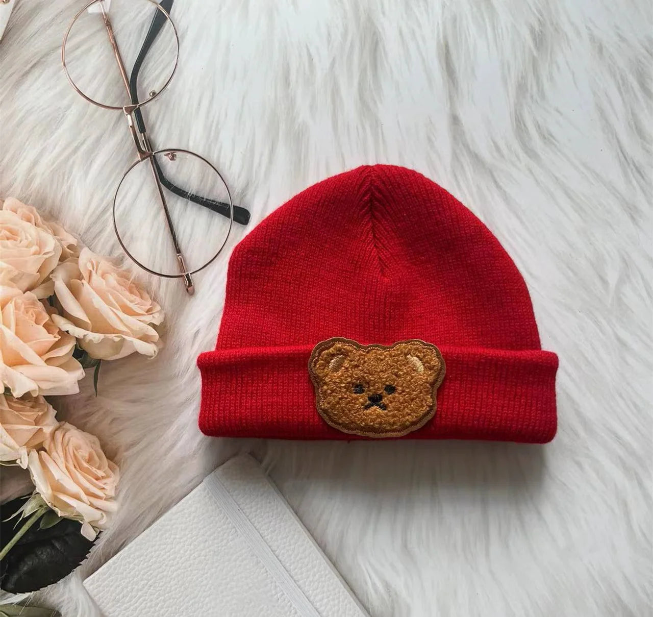 Spring & Autumn Kids Hat – Candy Color Baby Boys Beanie with Bear Head Embroidery