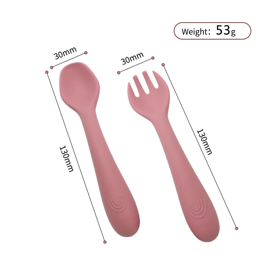 BPA-Free Baby Silicone Spoon & Fork Set – Toddler Feeding Cutlery for Newborns and Kids