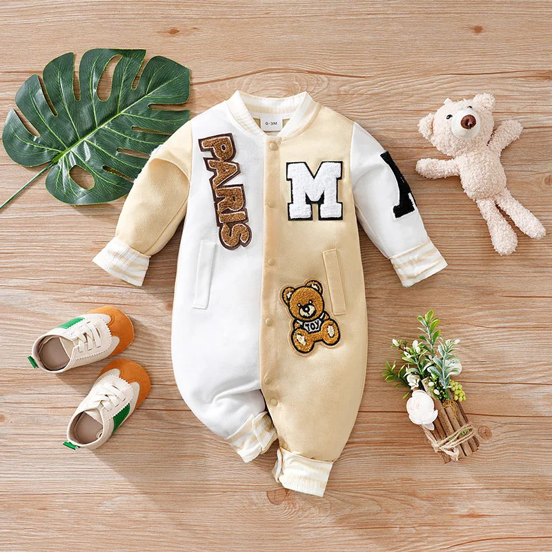 Cartoon Baby Jumpsuit – Trendy Baseball Style Long Sleeve Outfit (Spring/Autumn)