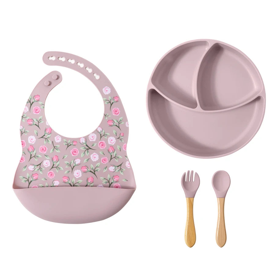 BPA-Free Baby Silicone Bib & Feeding Set – Baby Dishes, Plates, Sucker Bowl, Spoon, and Cup