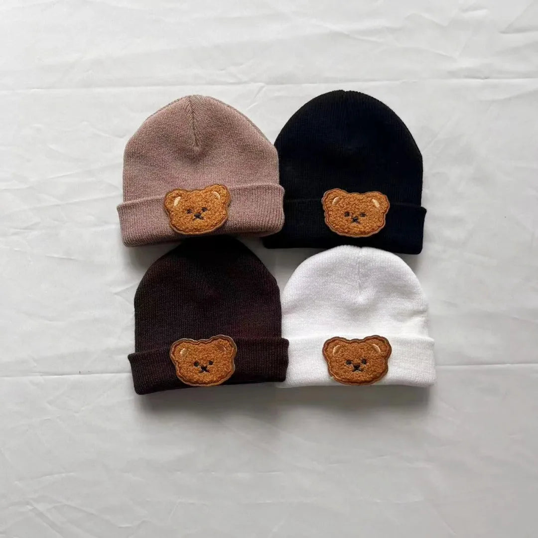 Spring & Autumn Kids Hat – Candy Color Baby Boys Beanie with Bear Head Embroidery