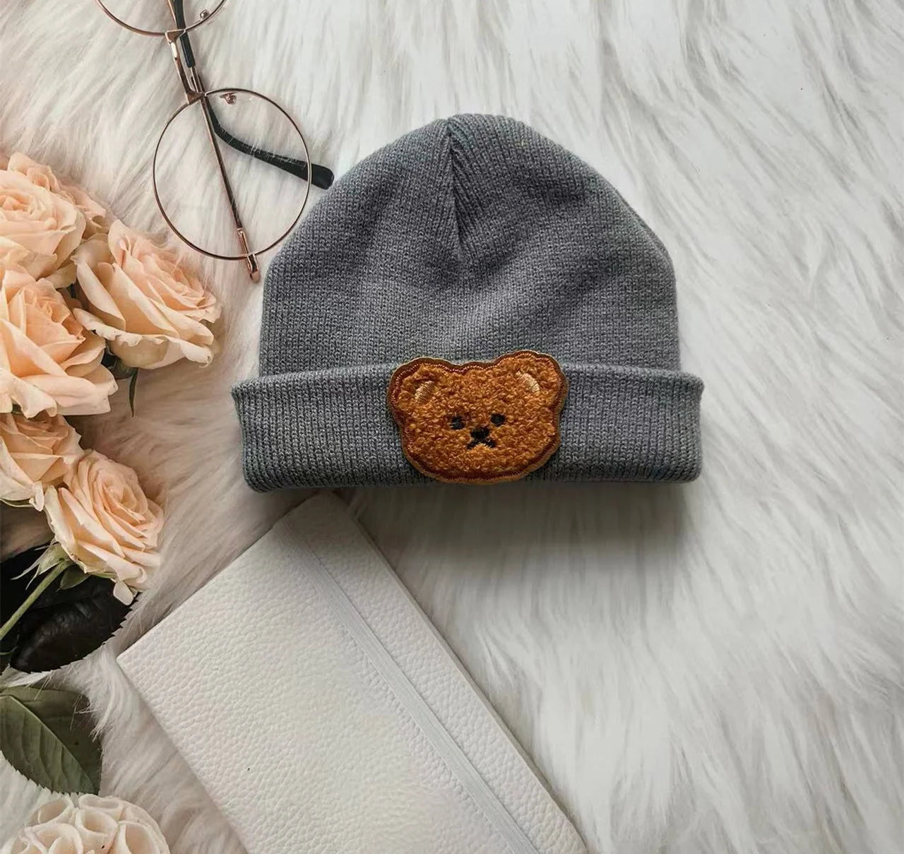 Spring & Autumn Kids Hat – Candy Color Baby Boys Beanie with Bear Head Embroidery