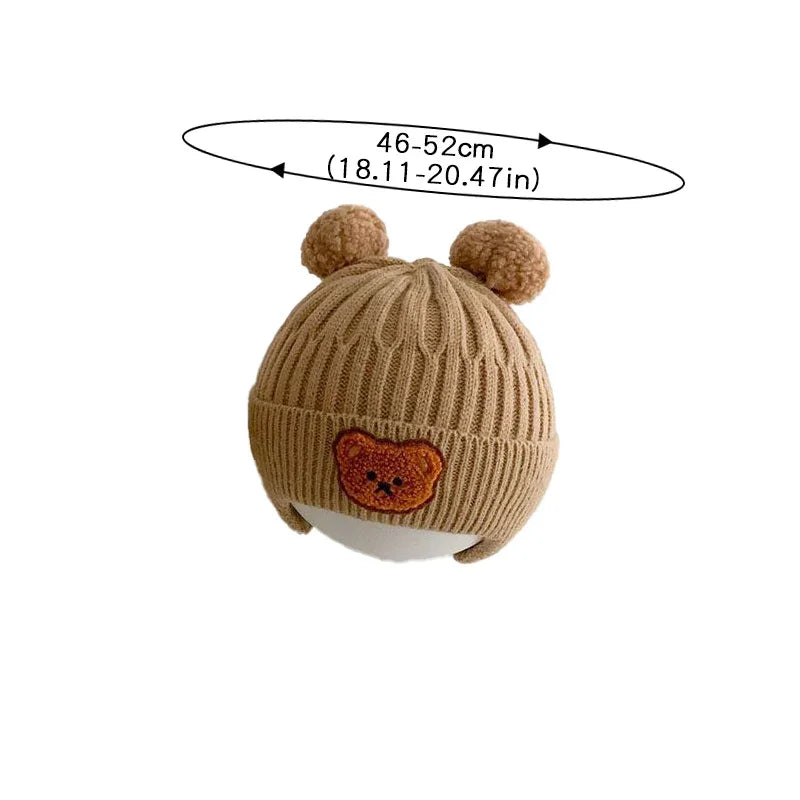 Baby Wool Hat – Cute Bear Design with Ear Protection, Warm Knitted Winter Hat for Kids