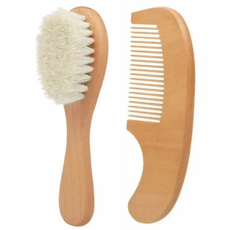 Gentle Touch: 2-Piece Wool & Wooden Baby Brush & Comb Set.