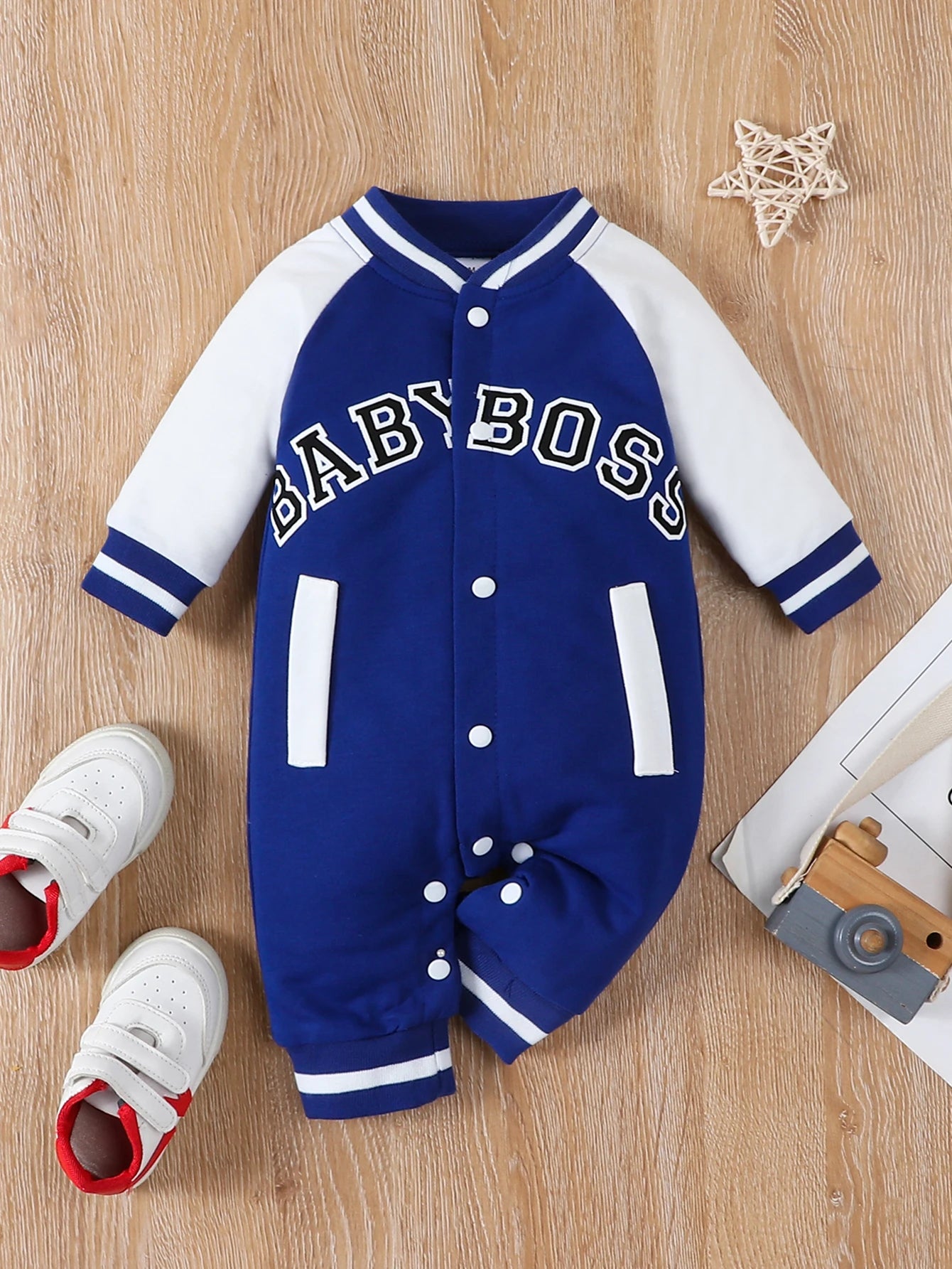 Personalized Baby Boy Jumpsuit – Letter Print Long Sleeve Round Neck Outfit