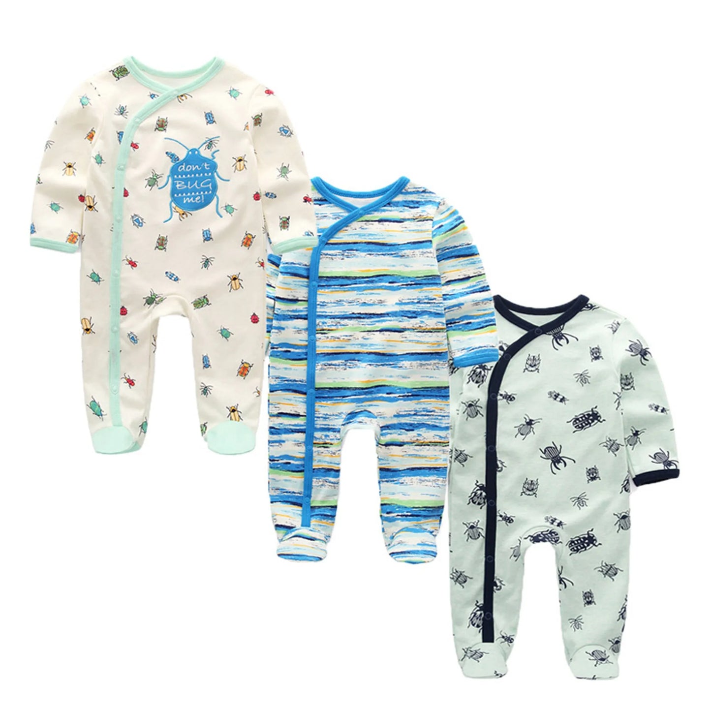 3-Pack Cartoon Baby Rompers – 100% Cotton Long Sleeve Jumpsuits (Unisex, Autumn/Winter)