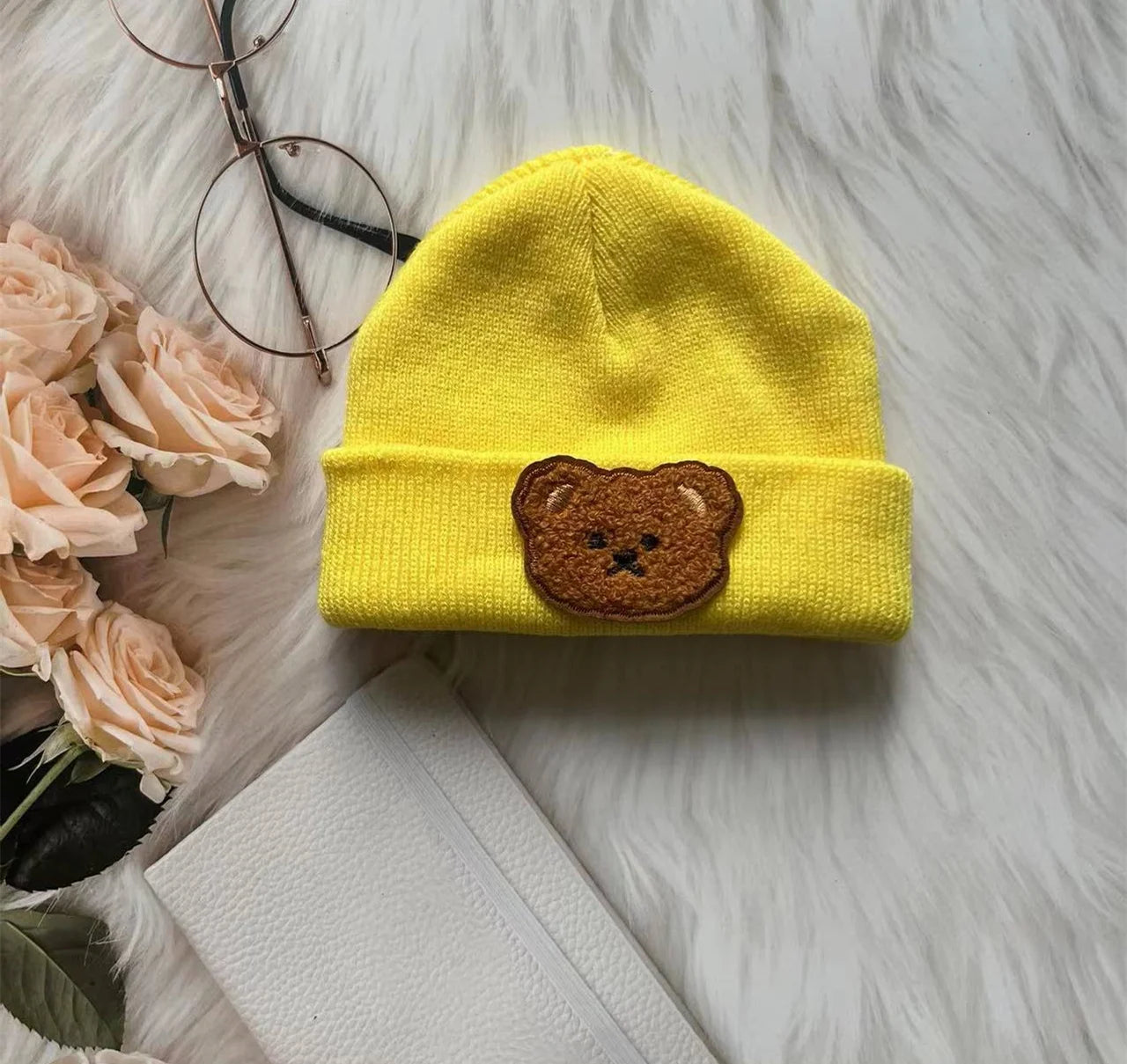 Spring & Autumn Kids Hat – Candy Color Baby Boys Beanie with Bear Head Embroidery