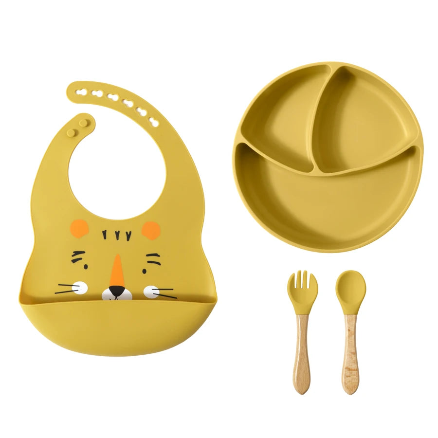 BPA-Free Baby Silicone Bib & Feeding Set – Baby Dishes, Plates, Sucker Bowl, Spoon, and Cup