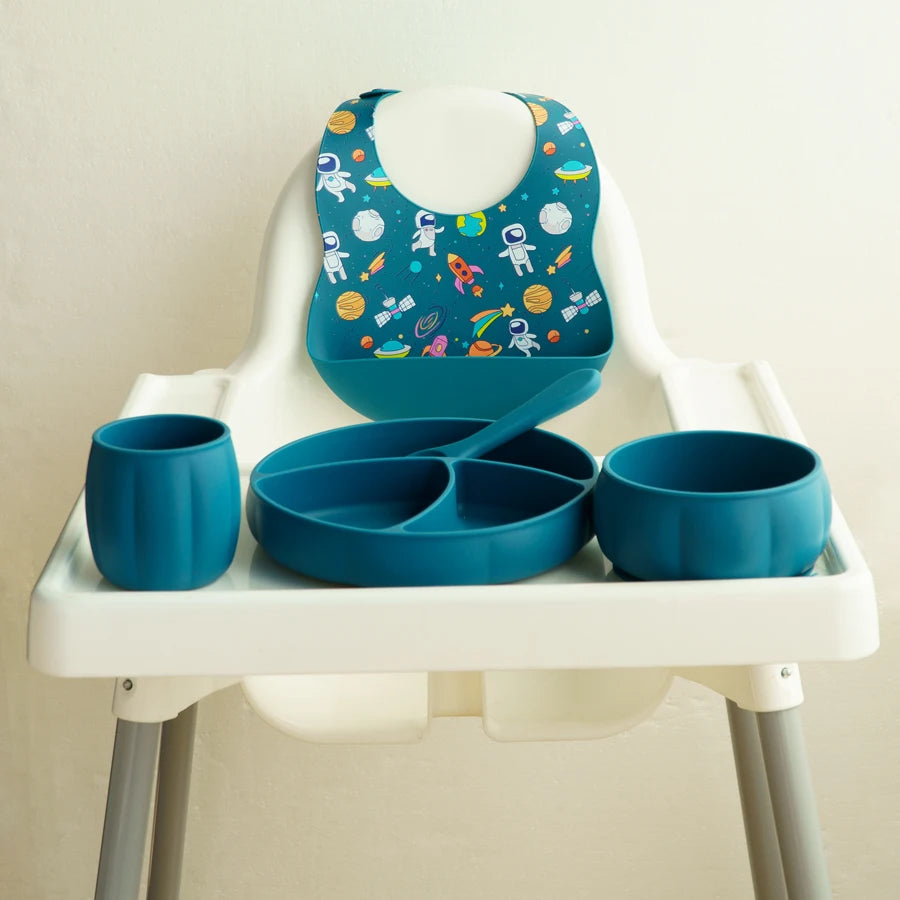 BPA-Free Baby Silicone Bib & Feeding Set – Baby Dishes, Plates, Sucker Bowl, Spoon, and Cup