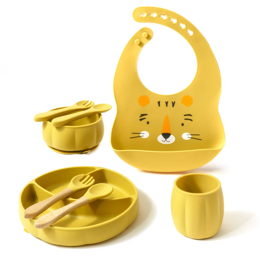 BPA-Free Baby Silicone Bib & Feeding Set – Baby Dishes, Plates, Sucker Bowl, Spoon, and Cup