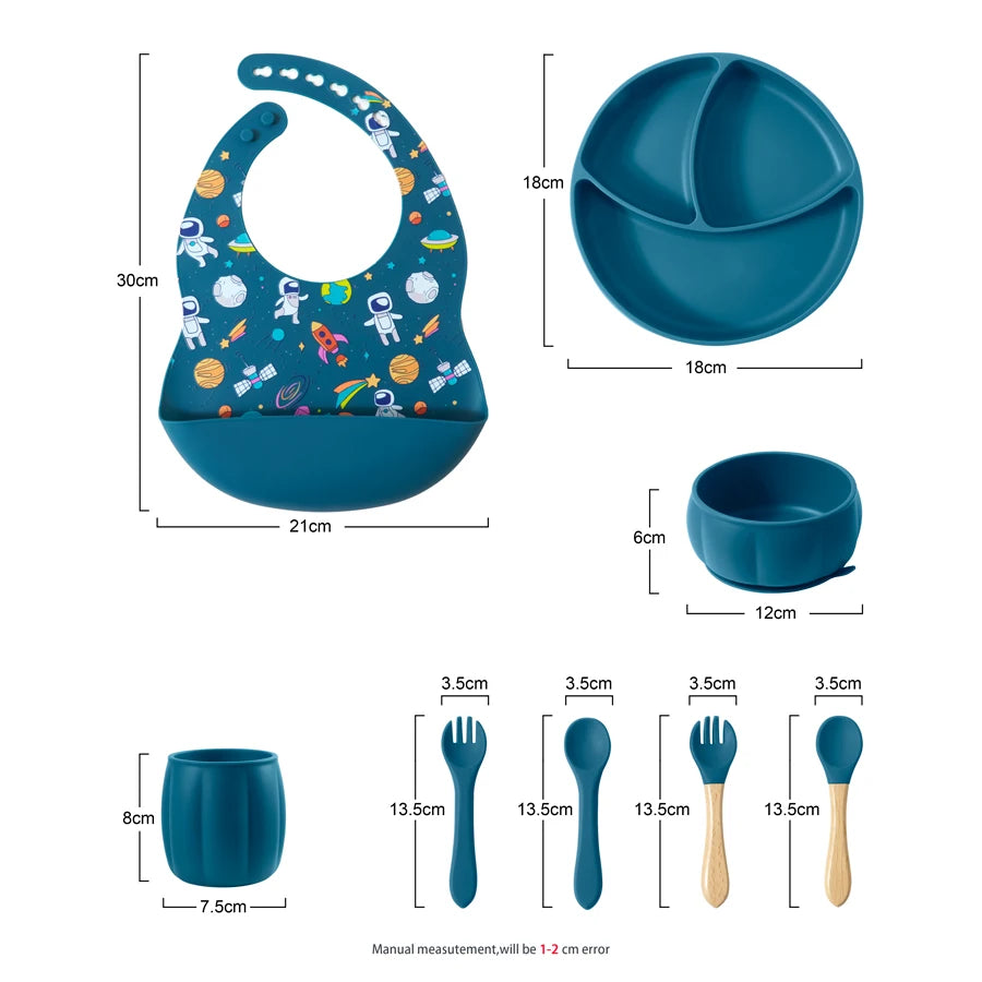 BPA-Free Baby Silicone Bib & Feeding Set – Baby Dishes, Plates, Sucker Bowl, Spoon, and Cup