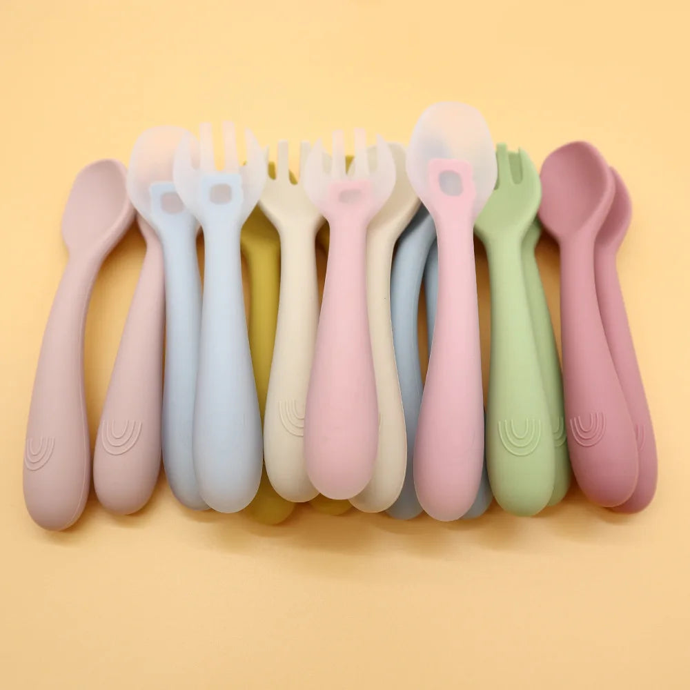 BPA-Free Baby Silicone Spoon & Fork Set – Toddler Feeding Cutlery for Newborns and Kids