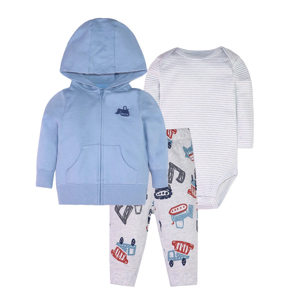 2024 3-Piece Baby Outfit – Bodysuit, Pants & Jacket Set (Cotton, 0-24M)