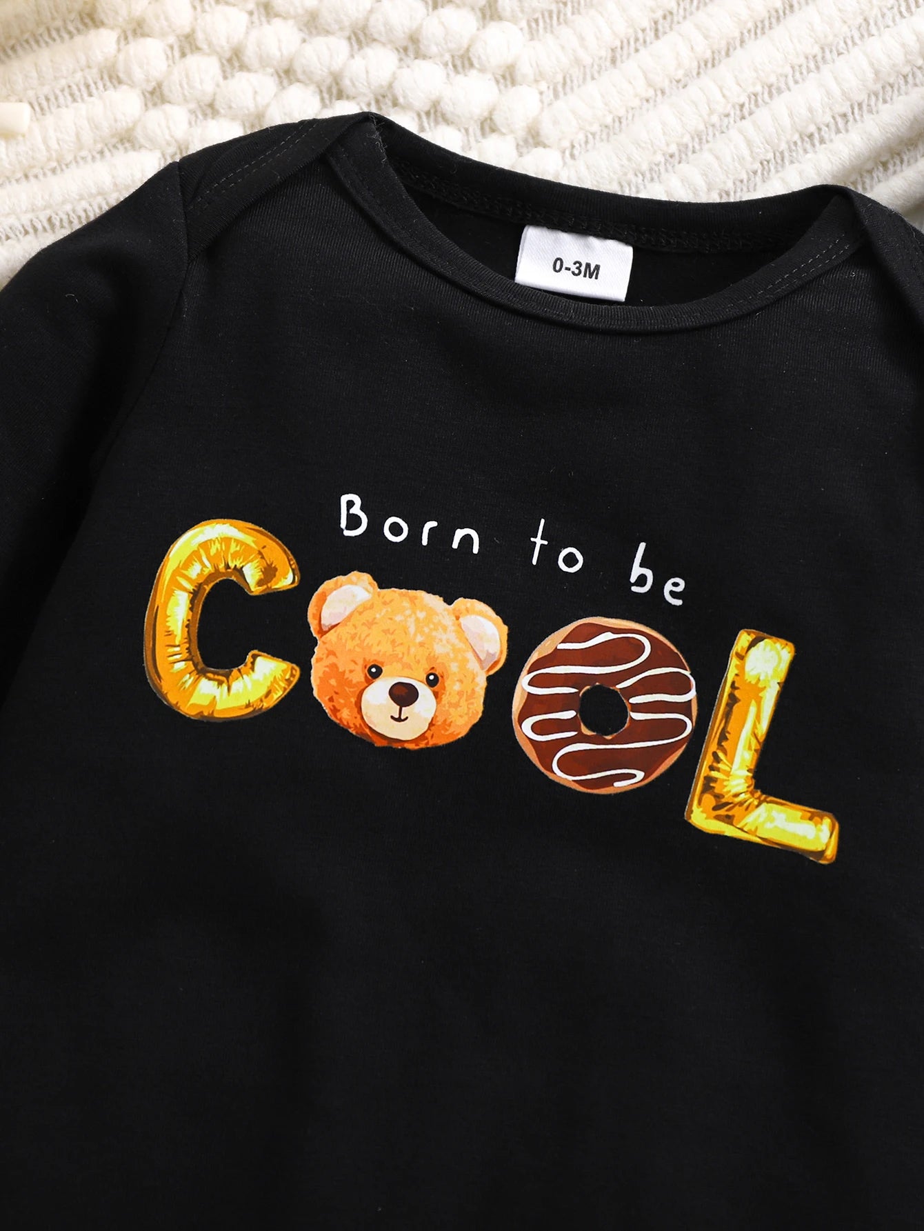 Born to Be Cool Baby Romper & Hat Set – Long Sleeve Cartoon Bear Jumpsuit (Autumn)