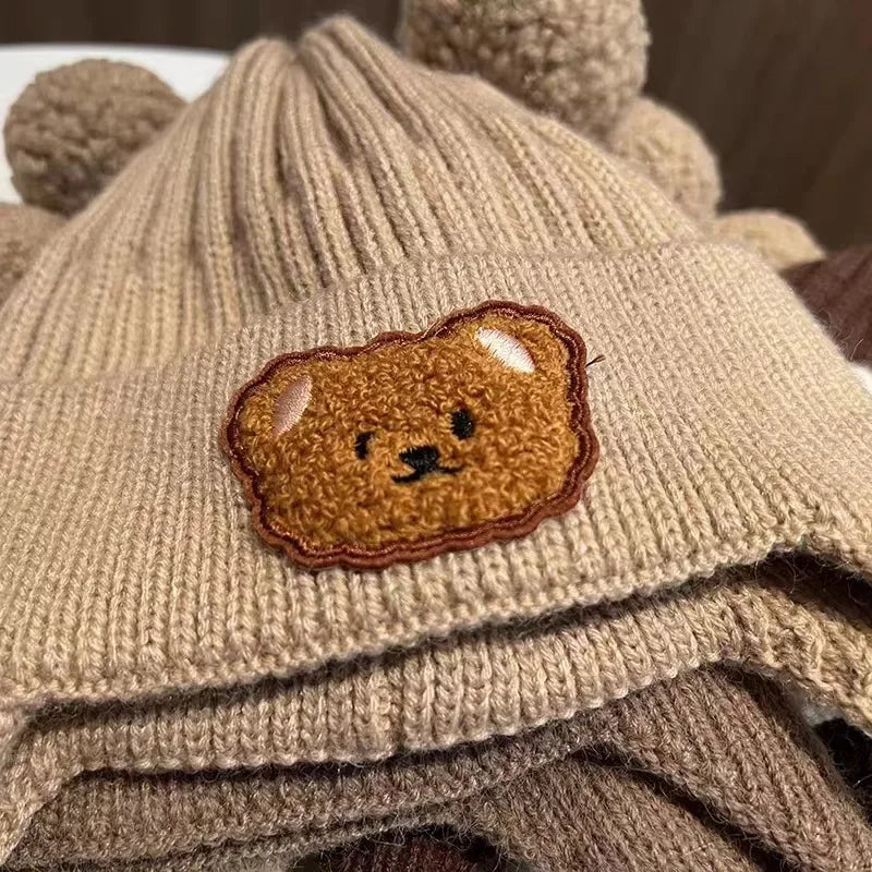 Baby Wool Hat – Cute Bear Design with Ear Protection, Warm Knitted Winter Hat for Kids