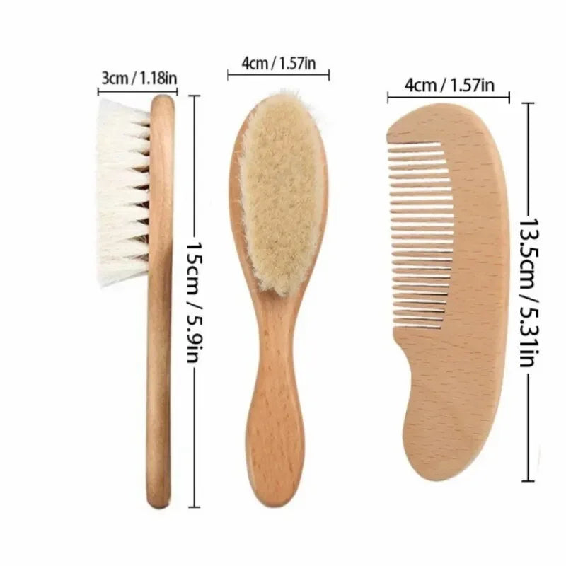 Gentle Touch: 2-Piece Wool & Wooden Baby Brush & Comb Set.