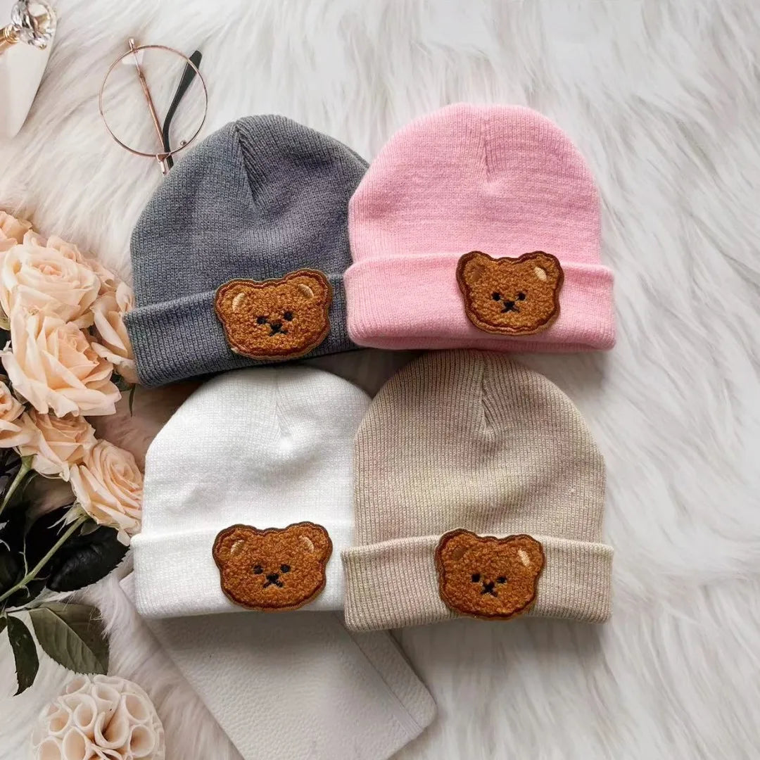 Spring & Autumn Kids Hat – Candy Color Baby Boys Beanie with Bear Head Embroidery