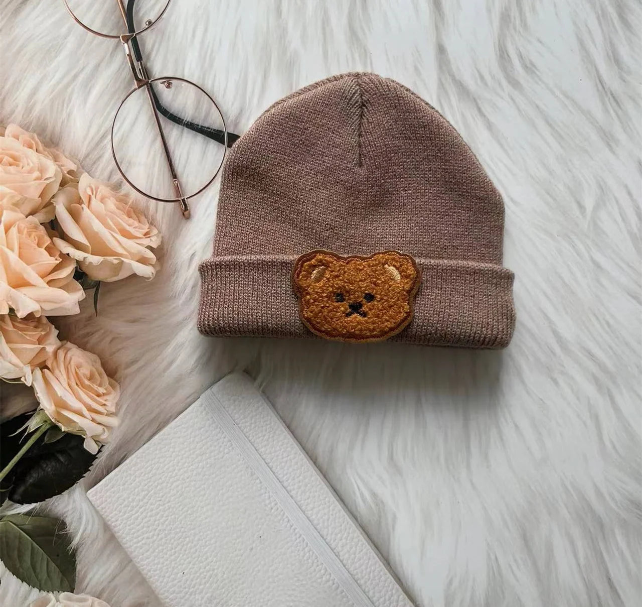 Spring & Autumn Kids Hat – Candy Color Baby Boys Beanie with Bear Head Embroidery