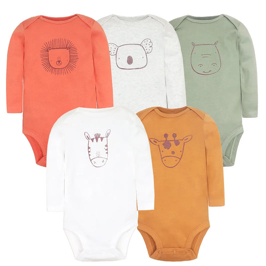 5-Pack Baby Bodysuits – Soft Cotton Long Sleeve Outfits for Boys (0-24 Months)