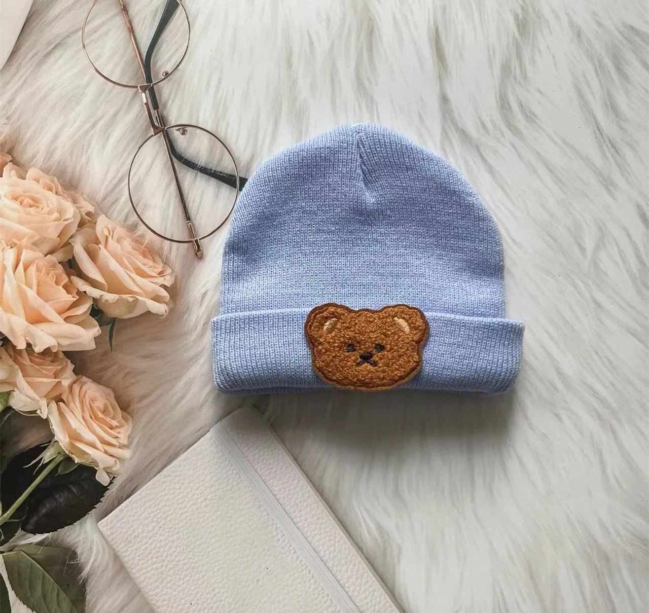 Spring & Autumn Kids Hat – Candy Color Baby Boys Beanie with Bear Head Embroidery