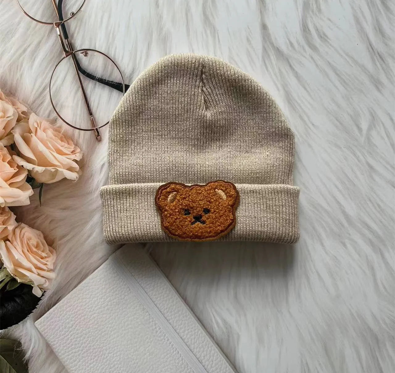 Spring & Autumn Kids Hat – Candy Color Baby Boys Beanie with Bear Head Embroidery