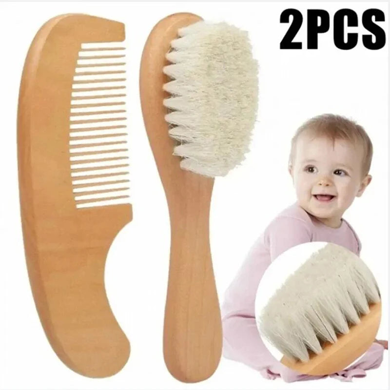 Gentle Touch: 2-Piece Wool & Wooden Baby Brush & Comb Set.