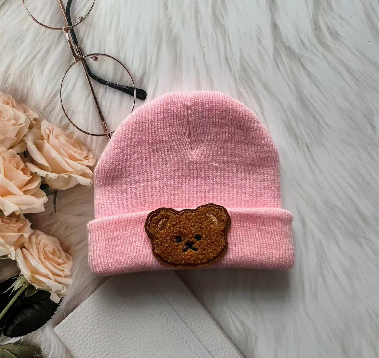 Spring & Autumn Kids Hat – Candy Color Baby Boys Beanie with Bear Head Embroidery