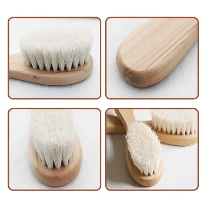 Gentle Touch: 2-Piece Wool & Wooden Baby Brush & Comb Set.